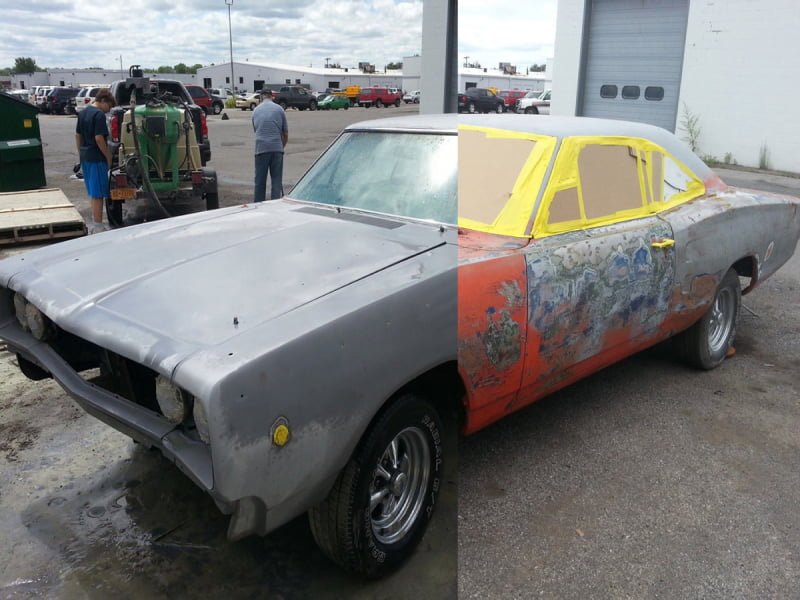 Automotive blasting project before and after