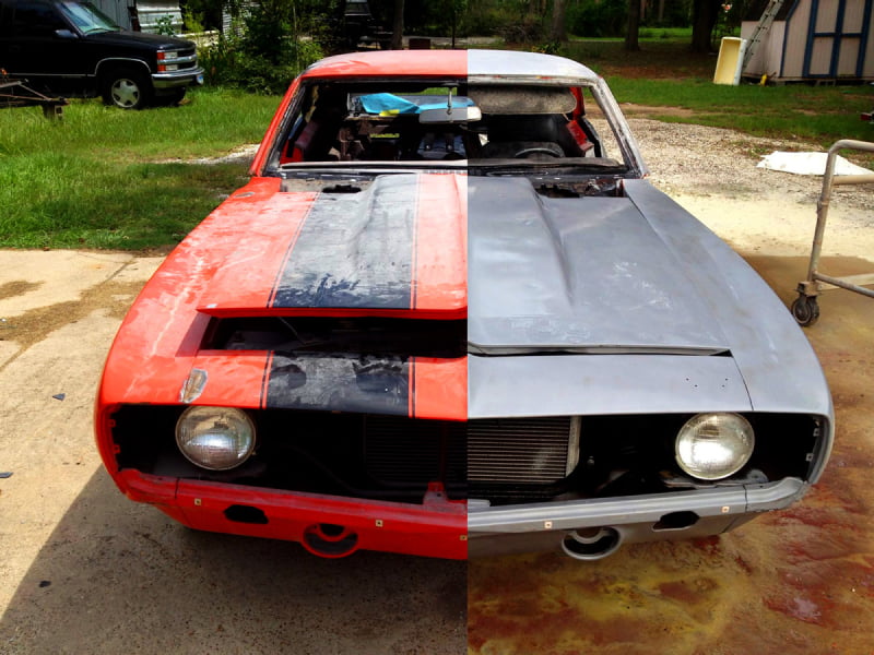 Automotive sandblasting before and after