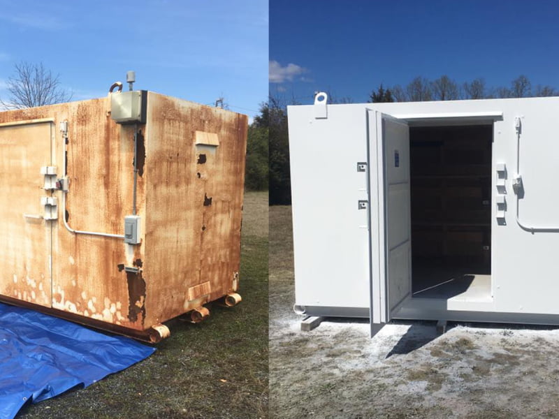 Industrial sandblasting before and after